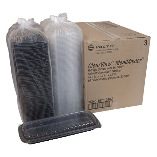 Mealmaster Rib Container Base/lid, 16.6 X 7.3 X 2.3, Black/clear, Plastic, 80/carton