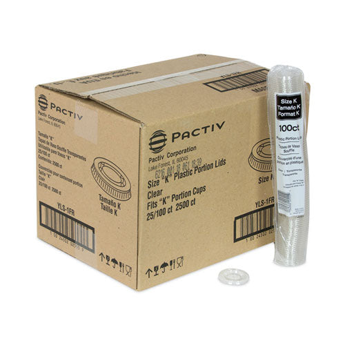Plastic Portion Cup Lid, Fits 0.5 Oz To 1 Oz Portion Cups, Clear, 100/sleeve, 25 Sleeves/carton