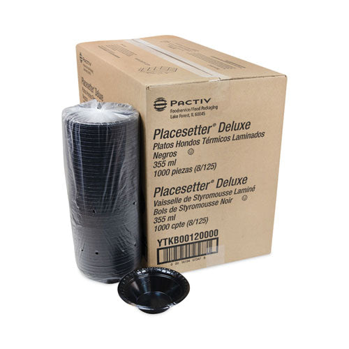 Placesetter Deluxe Laminated Foam Dinnerware, Bowl, 12 Oz, Black, 1,000/carton
