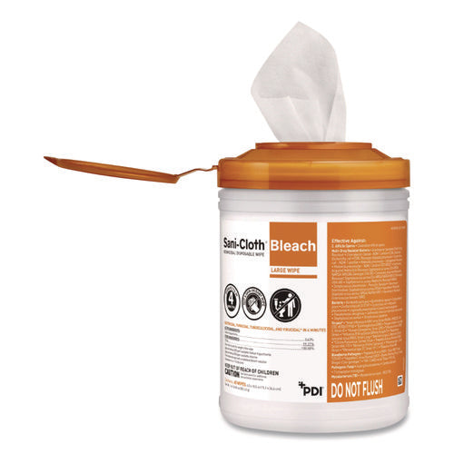 Sani-cloth Bleach Germicidal Disposable Wipes, 1-ply, 6 X 5, Unscented, White, 160/canister, 12 Canisters/carton