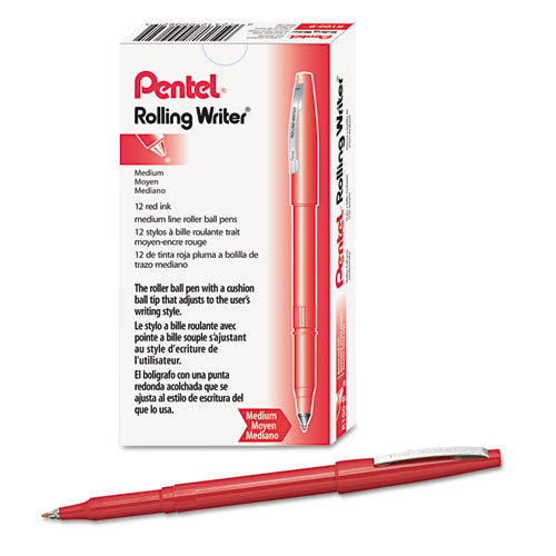 Rolling Writer Rollerball Pen, Stick, Medium 0.8 Mm, Red Ink, Red Barrel, Dozen
