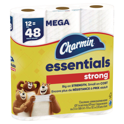 Essentials Strong Bathroom Tissue, Septic Safe, 1-ply, White, 429 Sheets/roll, 12 Rolls/pack, 4 Packs/carton