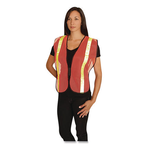 Hook And Loop Safety Vest, One Size Fits Most, Hi-viz Orange With Yellow Prismatic Tape