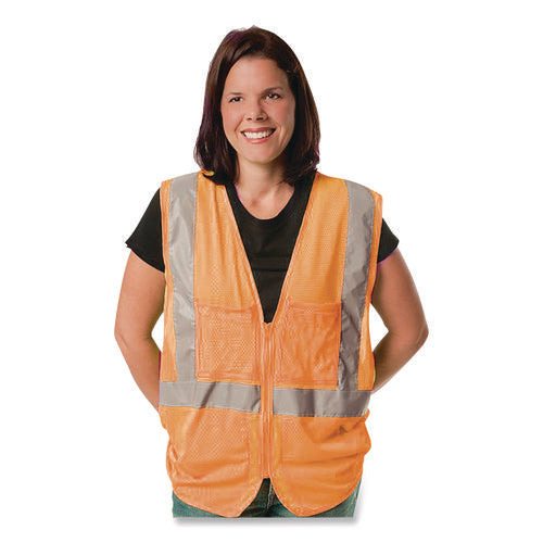 Ansi Class 2 Two-pocket Zipper Mesh Safety Vest, Polyester Mesh, 2x-large, Orange