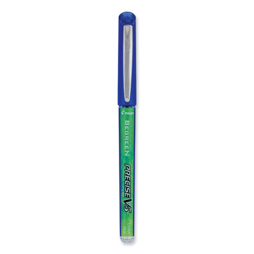 Precise V5 Begreen Rollerball Pen, Stick, Extra-fine 0.5 Mm, Blue Ink, Blue Barrel, Dozen