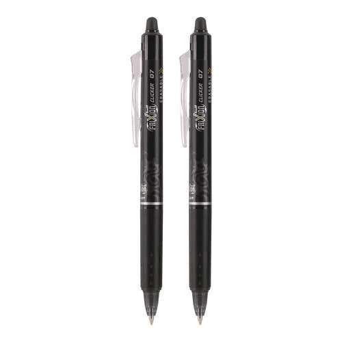 Frixion Ball Clicker Erasable Gel Pen, Retractable, Fine 0.7 Mm, Black Ink, Black Barrel, 2/pack