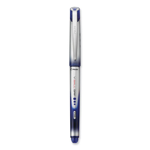 Vball Grip Liquid Ink Rollerball Pen, Stick, Fine 0.7 Mm, Blue Ink, Blue/silver Barrel, Dozen