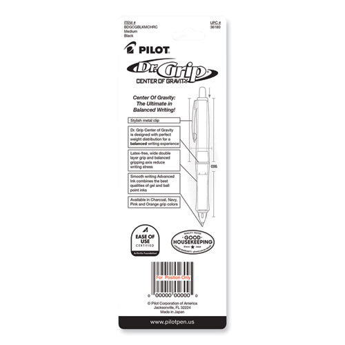 Dr. Grip Center Of Gravity Ballpoint Pen, Retractable, Medium 1 Mm, Black Ink, Silver/charcoal Barrel