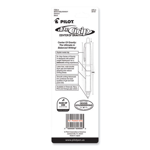 Dr. Grip Center Of Gravity Ballpoint Pen, Retractable, Medium 1 Mm, Black Ink, Silver/navy Barrel