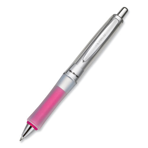 Dr. Grip Center Of Gravity Ballpoint Pen, Retractable, Medium 1 Mm, Black Ink, Silver/pink Barrel