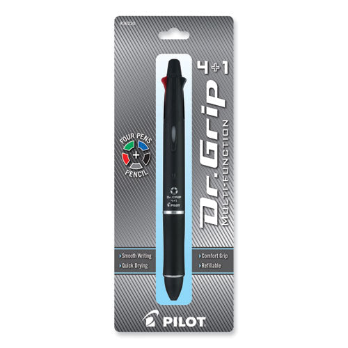 Dr. Grip 4 + 1 Multi-color Ballpoint Pen/pencil, Retractable, 0.7mm Pen/0.5mm Pencil, Black/blue/green/red Ink, Black Barrel