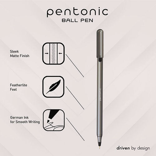 Pentonic Ballpoint Pen, Stick, Medium 1 Mm, Black Ink, Charcoal Gray Barrel, 25/pack