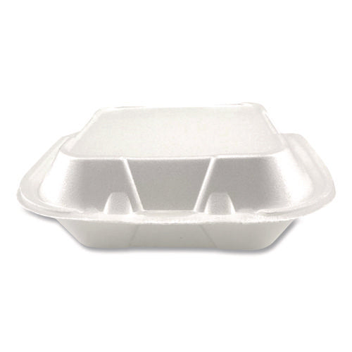 Foam Hinged Lid Containers, 3-compartment, 8.56 X 8 X 2.76, White, Foam, 200/carton