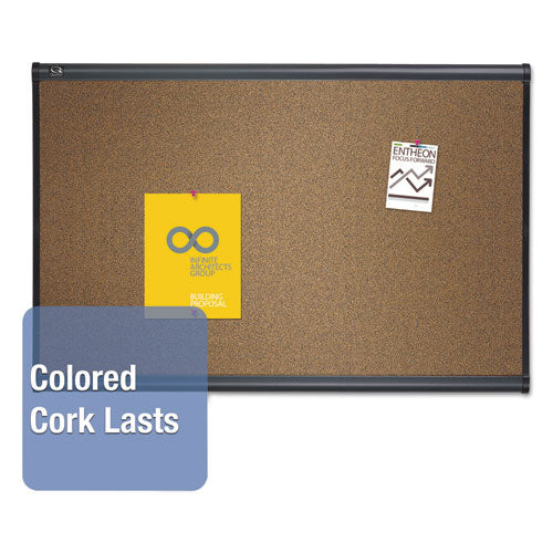 Prestige Colored Cork Bulletin Board, 48" X 36", Brown Surface, Graphite Gray Fiberboard/plastic Frame