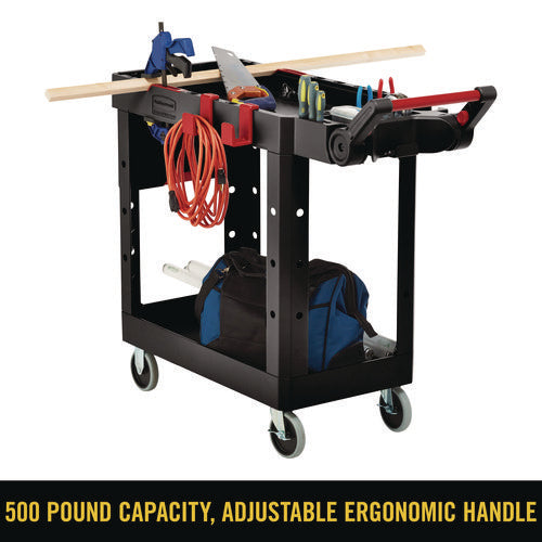 Heavy Duty Adaptable Utility Cart, Plastic, 2 Shelves, 500 Lb Capacity, 17.8" X 46.2" X 36", Black