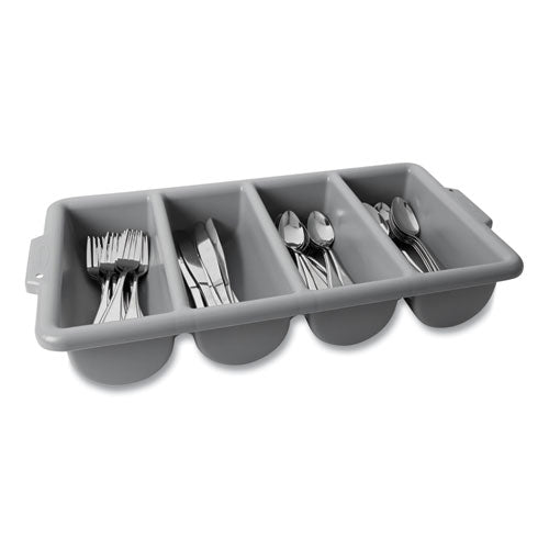 Cutlery Bin, 4 Compartments, 11.5 X 21.25 X 3.75, Plastic, Gray