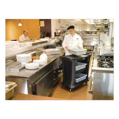 Executive Service Cart, Plastic, 3 Shelves, 300 Lb Capacity, 20.33" X 38.9" X 38.9", Black