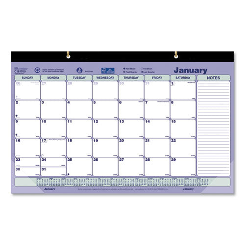 Monthly Desk Pad Calendar, 17.75 X 10.88, White/blue/green Sheets, Black Binding, Clear Corners, 12-month (jan To Dec): 2026