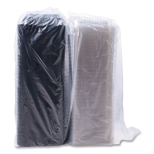 Hinged-lid Dinner Box, 64 Oz, 11.5 X 8.1 X 3, Black/clear, Plastic, 100/carton