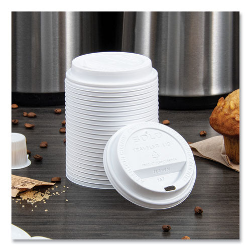 Traveler Cappuccino Style Dome Lid, Fits 10 Oz Hot Cups, Plastic, White, 100/pack, 10 Packs/carton