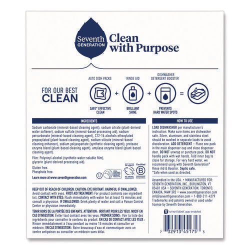 Natural Automatic Dishwasher Detergent Packs, Free And Clear, 45 Powder Packets/box, 5 Boxes/carton