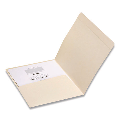 Top Tab File Folders With Inside Pocket, Straight Tabs, Letter Size, Manila, 50/box