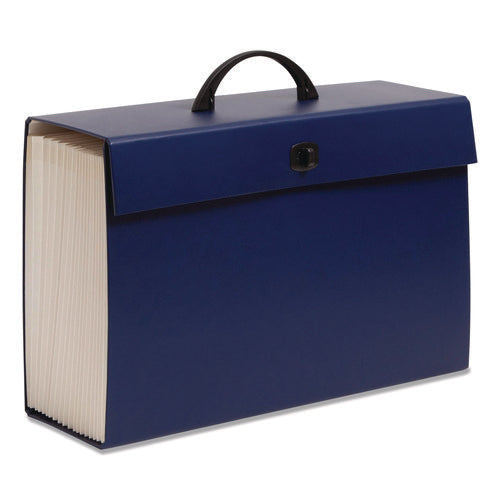 Expanding File Box, 16.63" Expansion, 19 Sections, Twist-lock Latch Closure, 2/5-cut Tabs, Legal Size, Blue