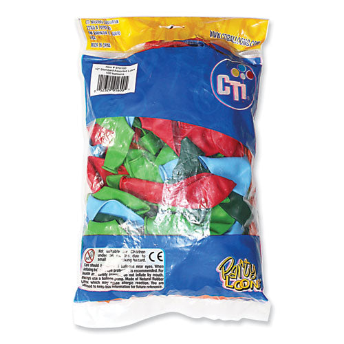 Party Loons Helium Quality Latex Balloons, Assorted Colors, 100/pack