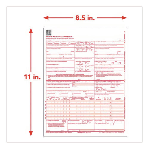 Cms-1500 Health Insurance Claim Form, One-part (no Copies), 8.5 X 11, 1,000 Forms Total