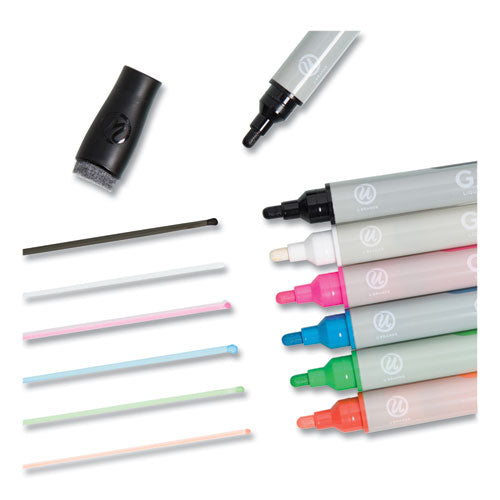 Bullet Tip Low-odor Liquid Glass Markers With Erasers, Broad Bullet Tip, Assorted Colors, 12/pack
