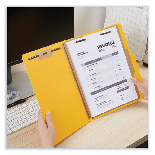 Bright Colored Pressboard Classification Folders, 2" Expansion, 1 Divider, 4 Fasteners, Letter Size, Yellow Exterior, 10/box