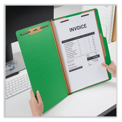 Bright Colored Pressboard Classification Folders, 2" Expansion, 1 Divider, 4 Fasteners, Legal Size, Emerald Green, 10/box