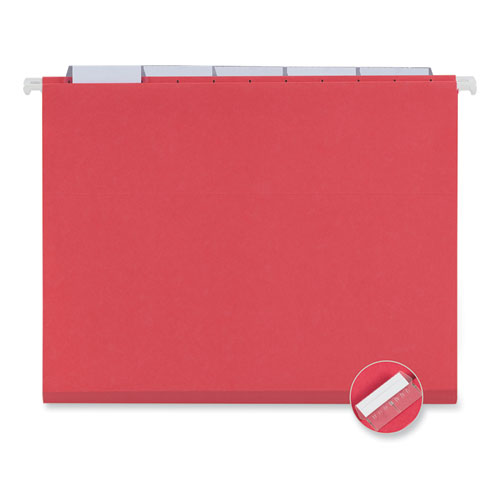 Deluxe Bright Color Hanging File Folders, Letter Size, 1/5-cut Tabs, Red, 25/box