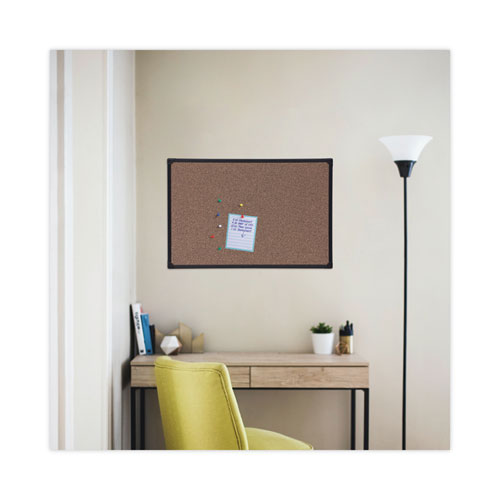 Tech Cork Board, 35.43" X 23.62", Brown Surface, Black Plastic Frame