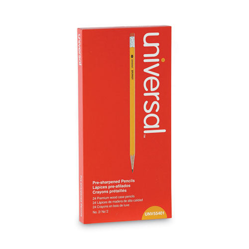 #2 Pre-sharpened Woodcase Pencil, Hb (#2), Black Lead, Yellow Barrel, 24/pack