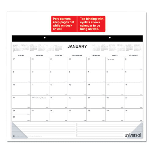 Desk Pad Calendar, 22 X 17, White Sheets, Black Binding, Clear Corners, 12-month (jan To Dec): 2026