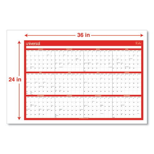 Erasable Wall Calendar, 24 X 36, White/red Sheets, 12-month (jan To Dec): 2026