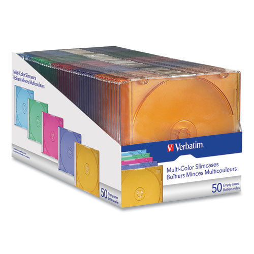 Cd/dvd Slim Case, Assorted Colors, 50/pack
