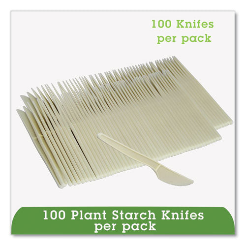 Ecosense Renewable Plant Starch Cutlery, Knife, Plastic, Cream, 50/pack