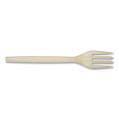 Ecosense Renewable Plant Starch Cutlery, Fork, Plastic, Cream, 50/pack