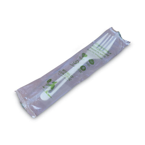 Tpla Compostable Cutlery, Fork, Plastic, White, 750/carton