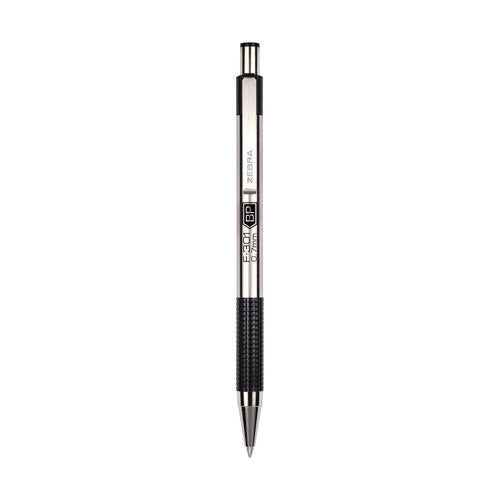 F-301 Ballpoint Pen, Retractable, Fine 0.7 Mm, Black Ink, Stainless Steel/black Barrel, Dozen