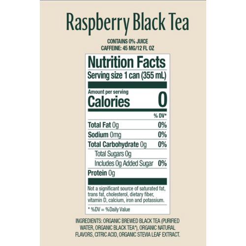 Zero Sugar Naturally Sweetened Black Tea, Raspberry Black Tea, 12 Oz Can, 12/carton