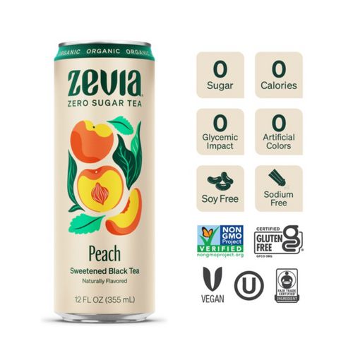 Zero Sugar Naturally Sweetened Black Tea, Peach Black Tea, 12 Oz Can, 12/carton