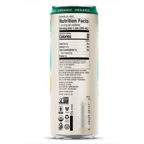 Zero Sugar Naturally Sweetened Black Tea, Peach Black Tea, 12 Oz Can, 12/carton