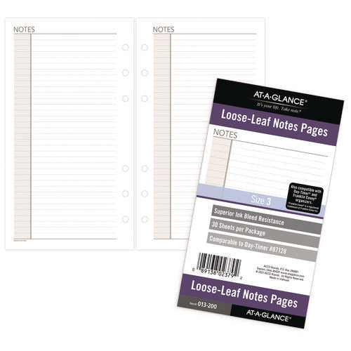 Lined Notes Pages For Planners/organizers, 6.75 X 3.75, White Sheets, Undated, 30 Sheets