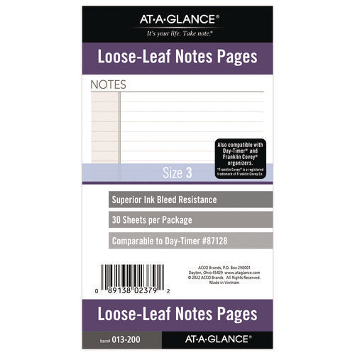 Lined Notes Pages For Planners/organizers, 6.75 X 3.75, White Sheets, Undated, 30 Sheets
