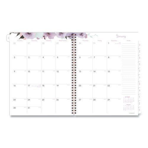 Mina Weekly/monthly Planner, Floral Artwork, 11 X 8.5, White/violet/peach Cover, 12-month (jan To Dec): 2026