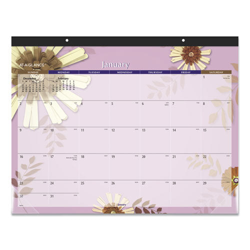 Paper Flowers Desk Pad, Floral Artwork, 22 X 17, Black Binding, Clear Corners, 12-month (jan To Dec): 2026
