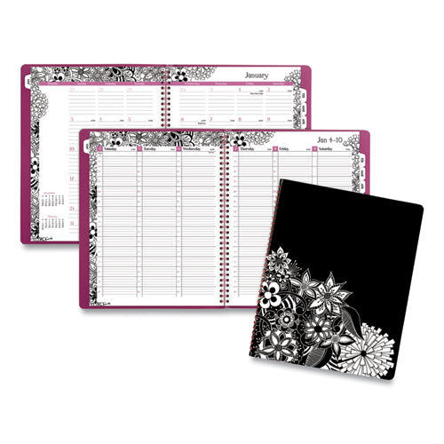 Floradoodle Weekly/monthly Professional Planner, Floral Artwork, 11 X 8.5, Black/white Cover, 12-month (jan-dec): 2026